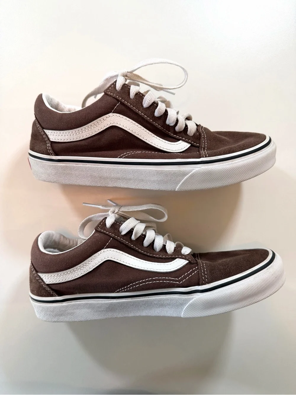 Vans Brown Suede Canvas Old Skool Sneakers 7.5 Skate Low Top Classic Streetwear - Picture 4 of 16